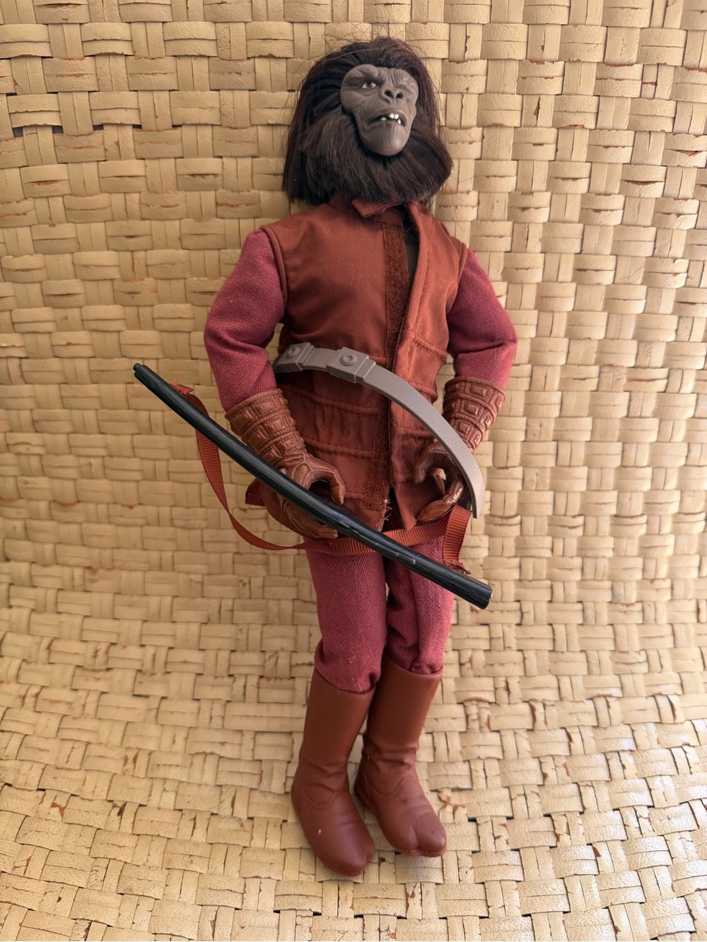 Vintage Hasbro Planet of the Apes Action Figure in Brown and Burgundy Outfit